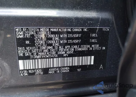 2025 Toyota Rav4 Hybrid Xle from USA, damaged, VIN 2T3RWRFV4SW254256